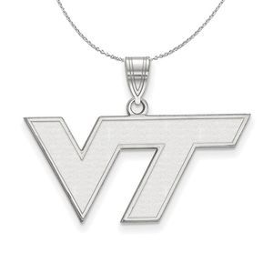 Sterling Silver Virginia Tech Medium 'VT' Pendant Necklace - 20 Inch